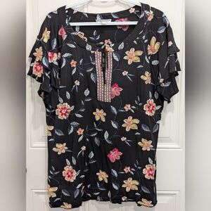 Hilary Radley Black Floral Blouse
